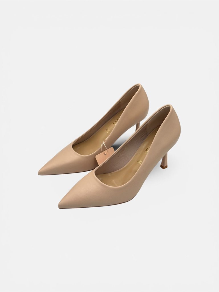 Pantofi Stiletto Bej Toc 7,5 cm din Piele Naturală – Marina Torres